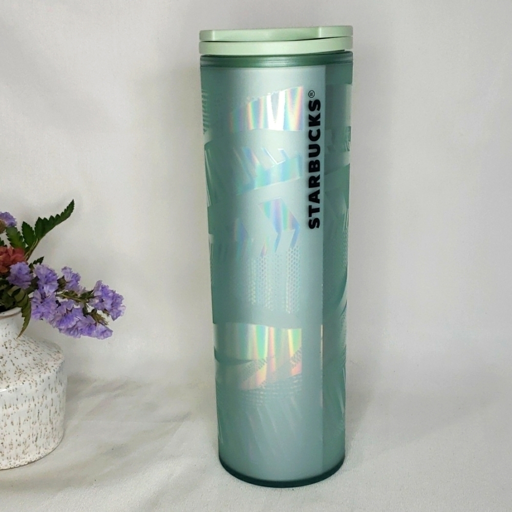 (3/$30) STARBUCKS 16 FL oz tall holographic turquoise coffee tea tumbler